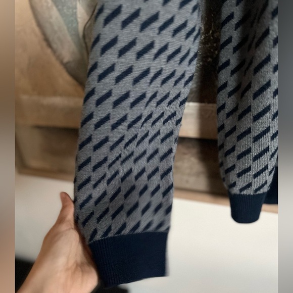 Frank & Oak Mens Knit Crewneck Merino-Wool Navy Blue-Gray Sweater Sz large - Picture 7 of 10